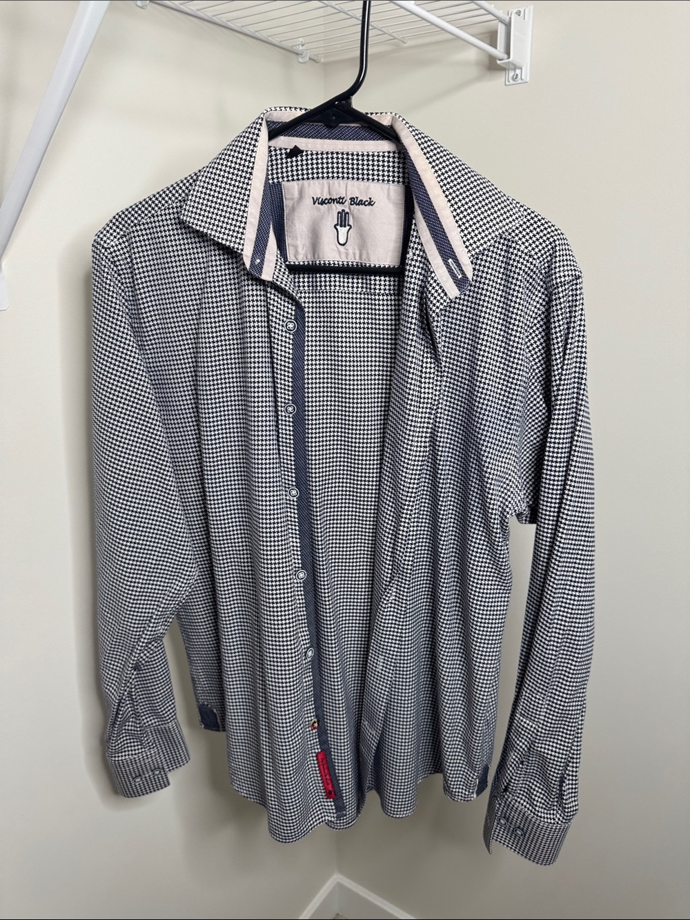 Visconti Black Men's Black Check Button-Down Shirt